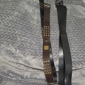 Wonen Bundle of 2 Brown and Black Belts with Distinctive Designs